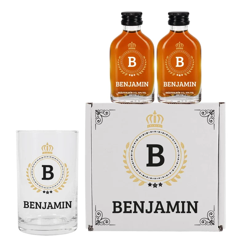 Schnaps-Geschenk für Männer mit 2 Kräuterlikören, Schnapsglas und persönlicher Box