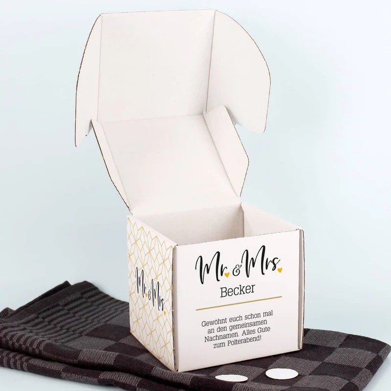 Mr. & Mrs. - Geschenkset zum Polterabend mit Kräuterlikör, Schnapsgläsern und persönlicher Box