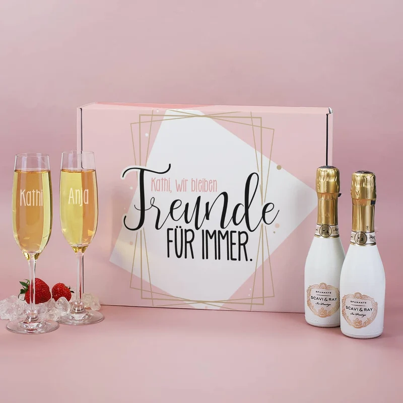 Freundinnen Sekt-Geschenkset mit Gläsern und Scavi & Ray Sektflaschen
