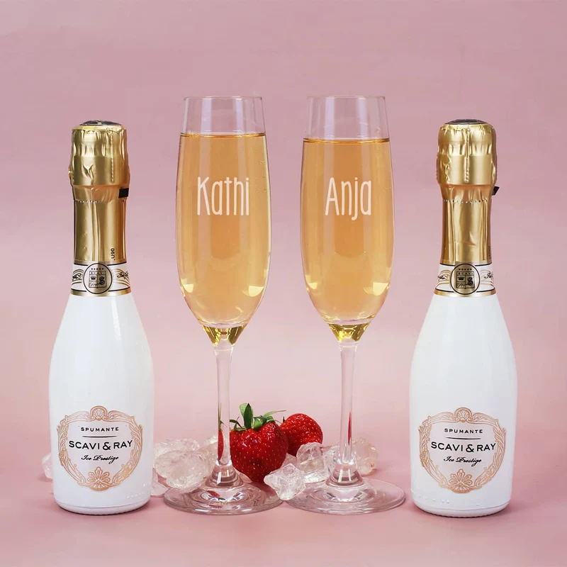 Freundinnen Sekt-Geschenkset mit Gläsern und Scavi & Ray Sektflaschen