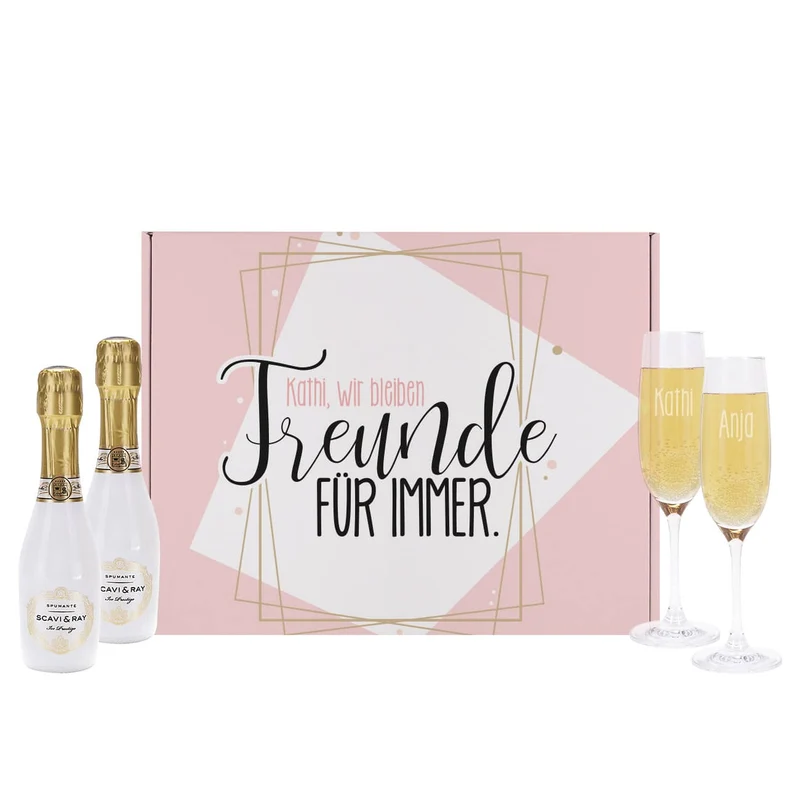 Freundinnen Sekt-Geschenkset mit Gläsern und Scavi & Ray Sektflaschen