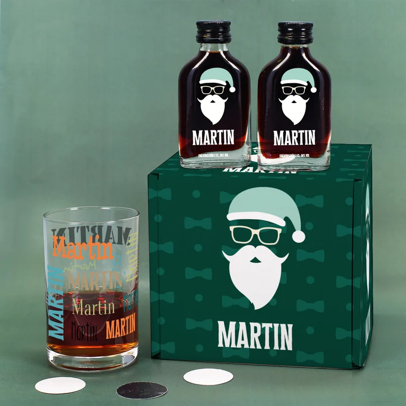 Schnaps Geschenkset für Männer zu Weihnachten mit Glas, Kräuterschnaps und Box