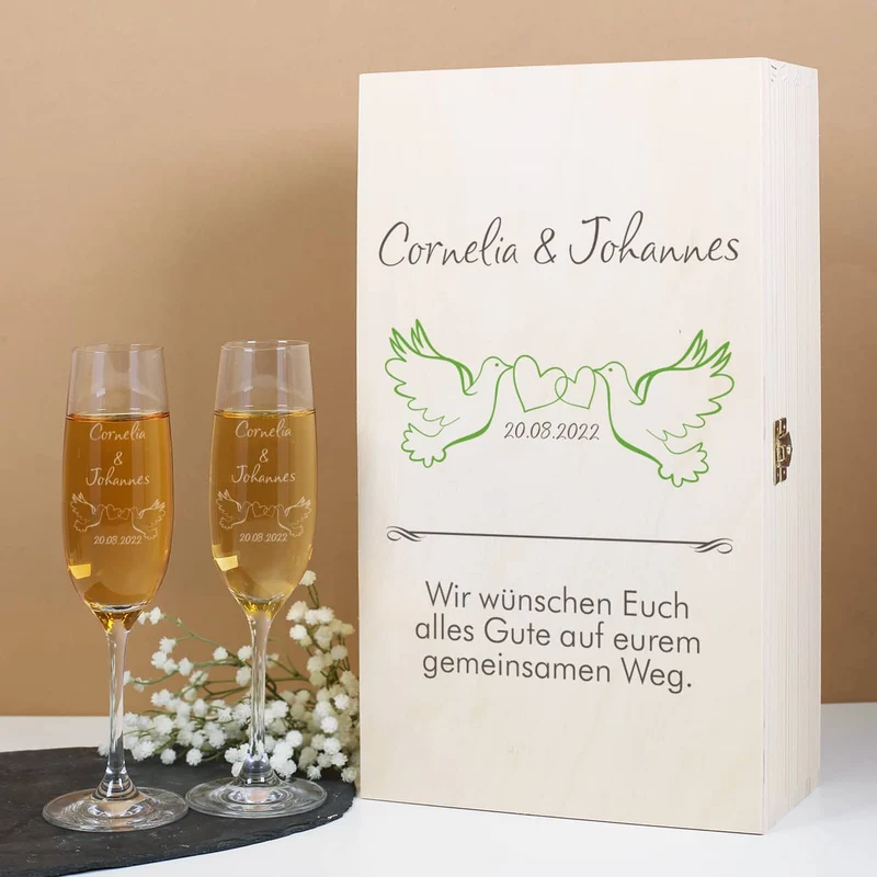 Sektgläser mit Gravur im Set mit exklusiver Holzverpackung