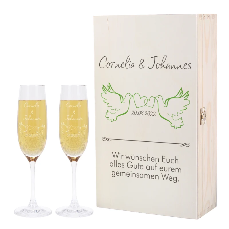 Sektgläser mit Gravur im Set mit exklusiver Holzverpackung
