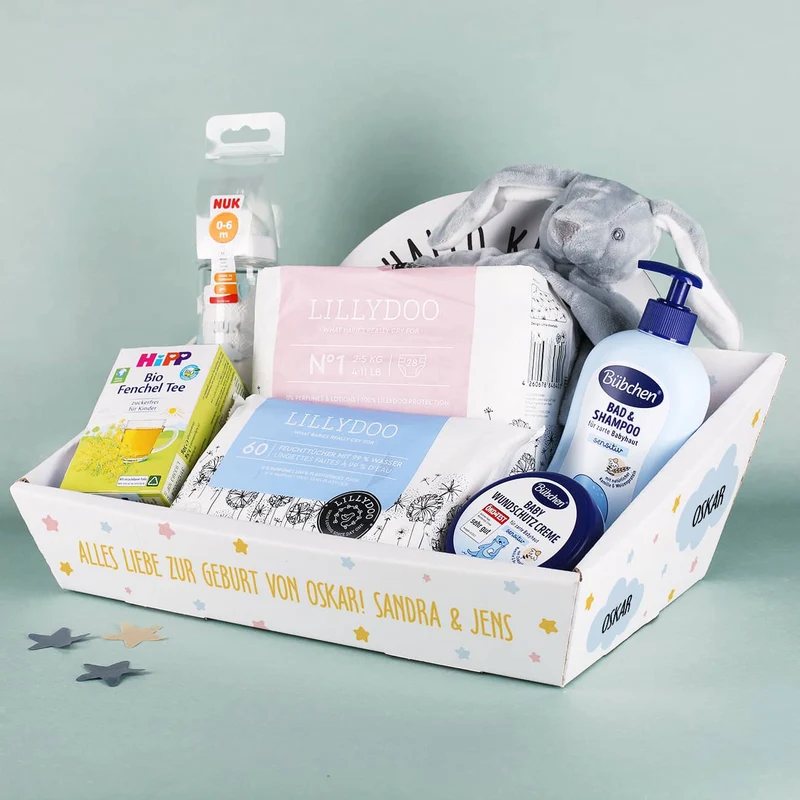 Gefüllter Geschenkkorb zur Geburt - ein rundum perfektes Geschenk
