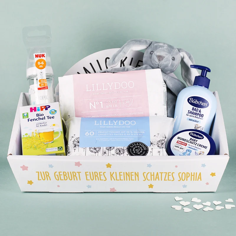 Gefüllter Geschenkkorb zur Geburt - ein rundum perfektes Geschenk