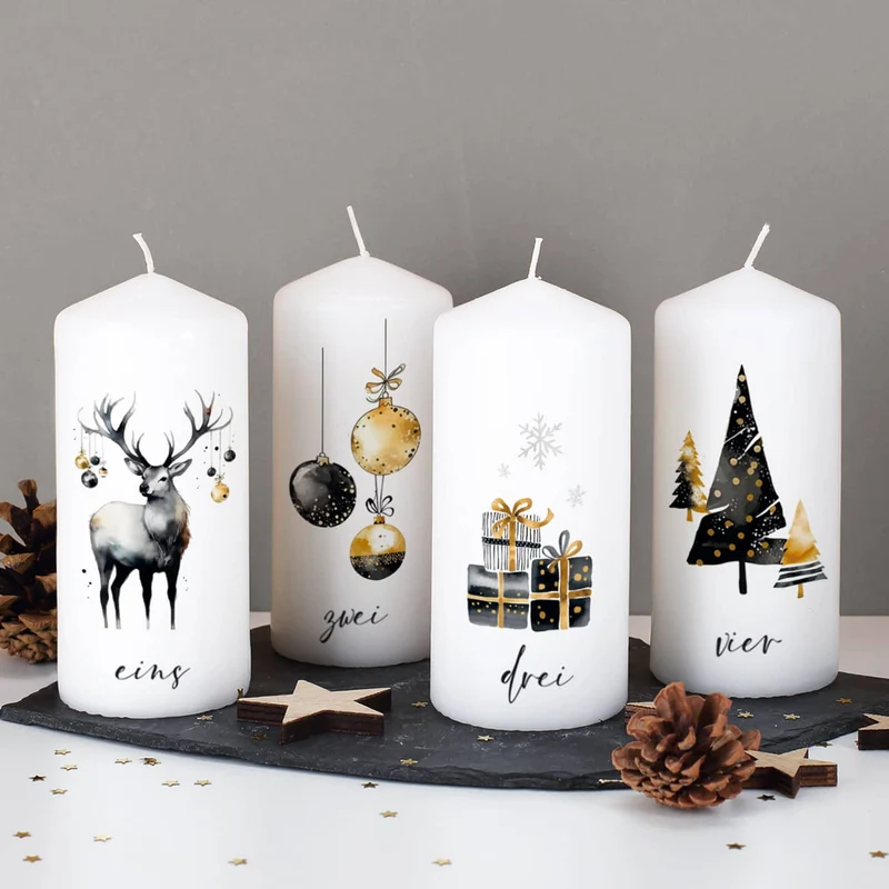 Elegante Adventskerzen mit Ihrem Wunschtext, 4er Set