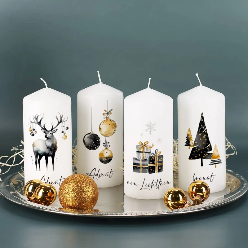 Elegante Adventskerzen mit Ihrem Wunschtext, 4er Set