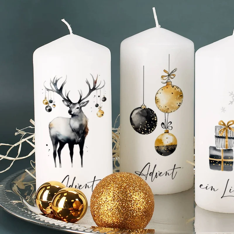 Elegante Adventskerzen mit Ihrem Wunschtext, 4er Set