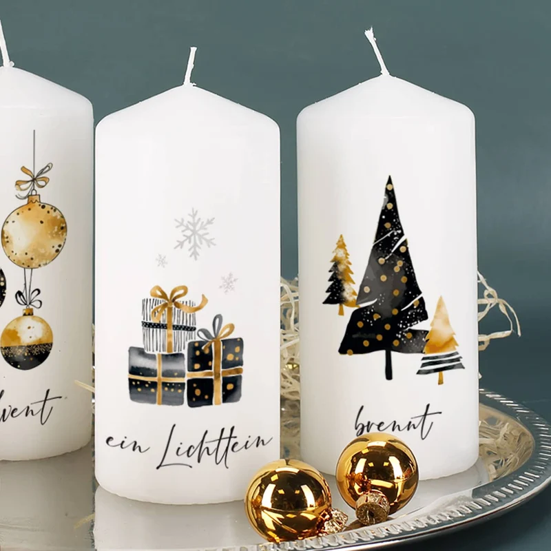 Elegante Adventskerzen mit Ihrem Wunschtext, 4er Set