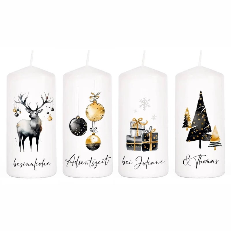 Elegante Adventskerzen mit Ihrem Wunschtext, 4er Set