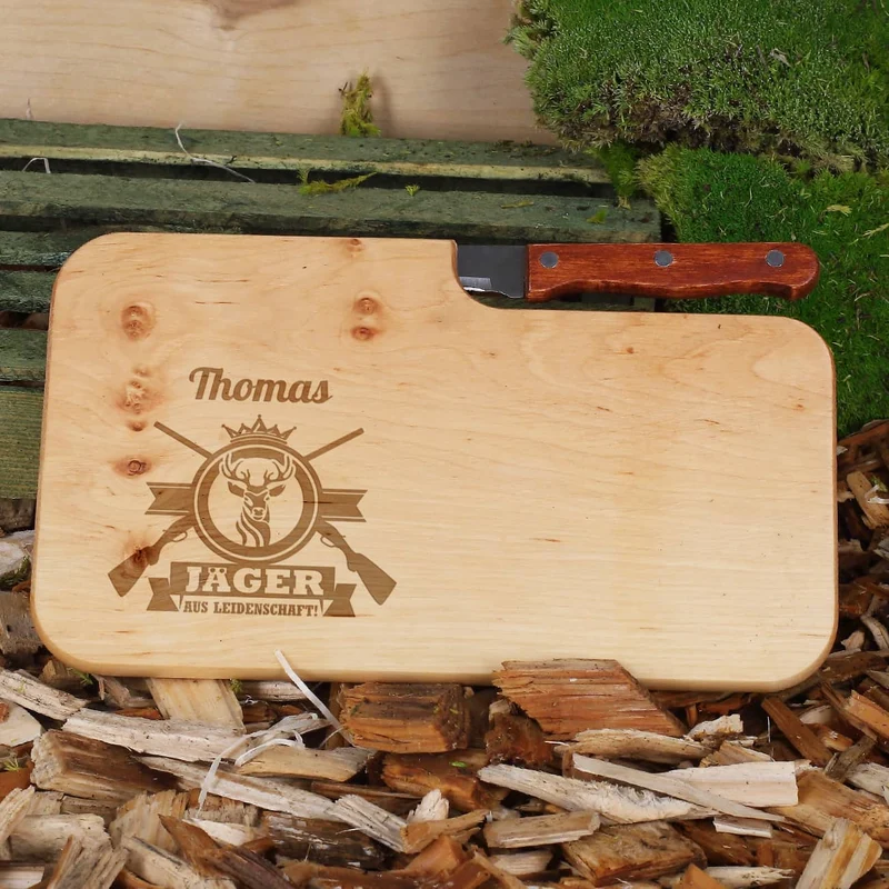 Geschenkset für Jäger aus Leidenschaft in Munitionsbox mit Tasse, Messerbrett und LED-Laterne