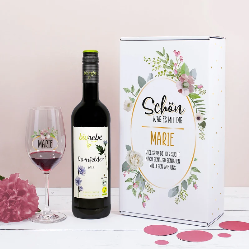 Schön, war es mit dir - Weingeschenkset zum Abschied mit Biorebe Wein, Glas und Geschenkbox