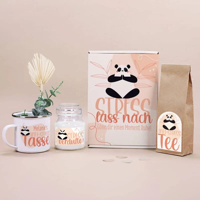 Stress lass nach! - Geschenkset mit Tee, Tasse und Duftkerze