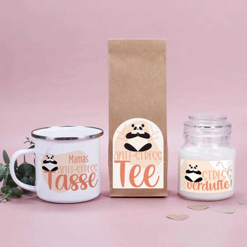 Stress lass nach! - Geschenkset mit Tee, Tasse und Duftkerze