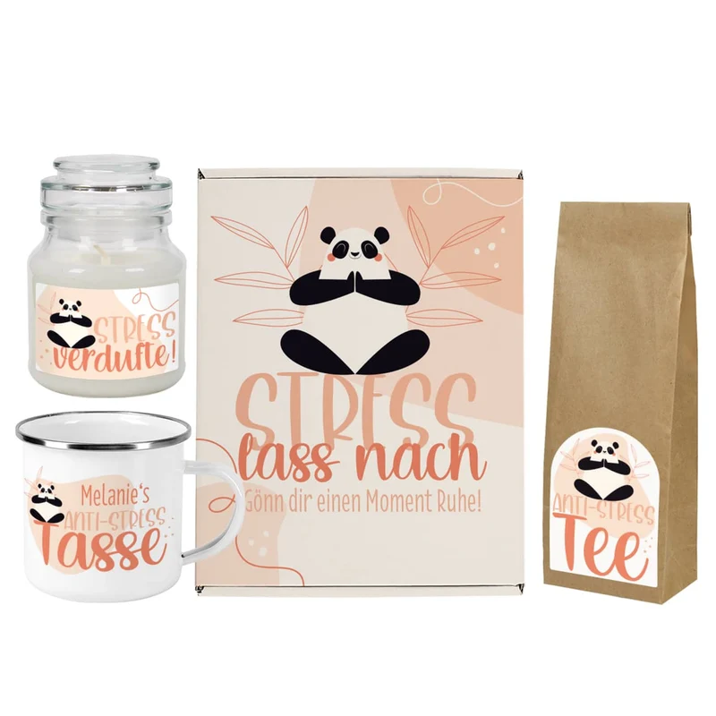 Stress lass nach! - Geschenkset mit Tee, Tasse und Duftkerze