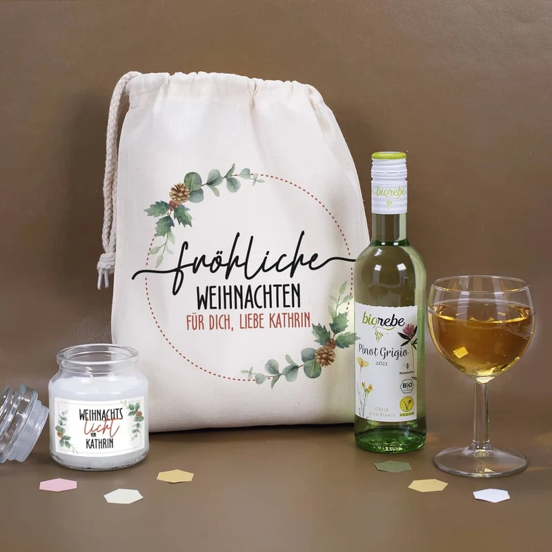 Fröhliche Weihnachten - Geschenkset mit Wein und Duftkerze