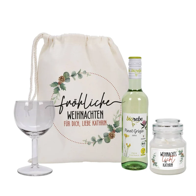 Fröhliche Weihnachten - Geschenkset mit Wein und Duftkerze