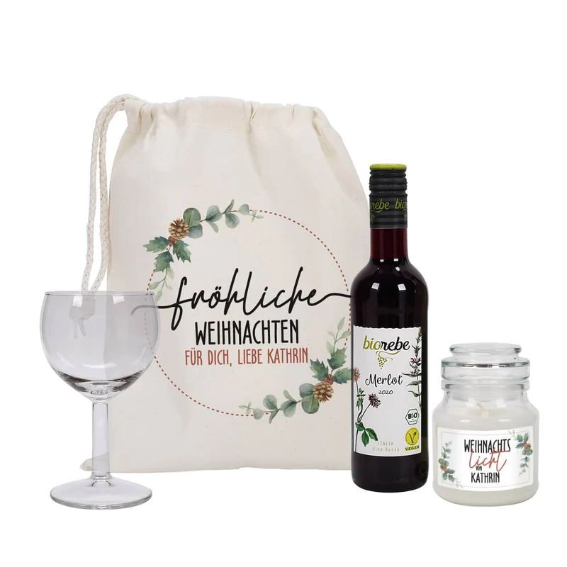 Fröhliche Weihnachten - Geschenkset mit Wein und Duftkerze