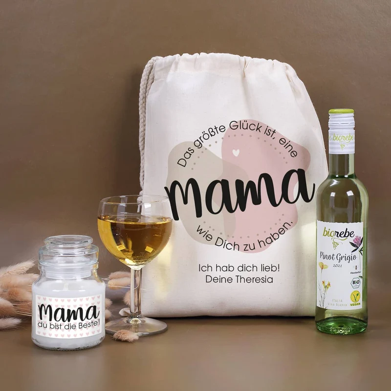 Das größte Glück ist, eine Mama wie Dich zu haben. - Geschenkset mit Wein und Duftkerze