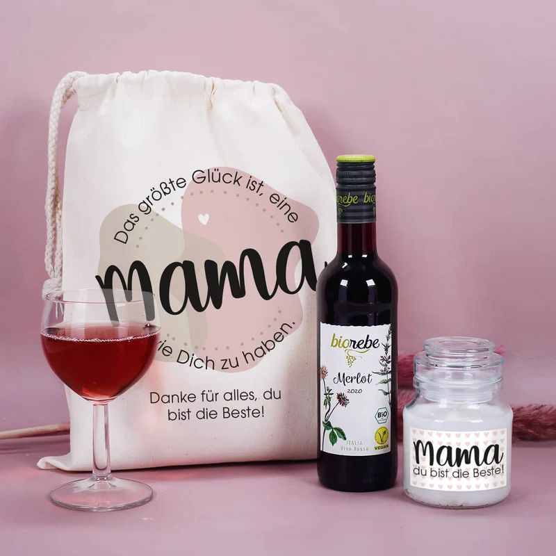 Das größte Glück ist, eine Mama wie Dich zu haben. - Geschenkset mit Wein und Duftkerze