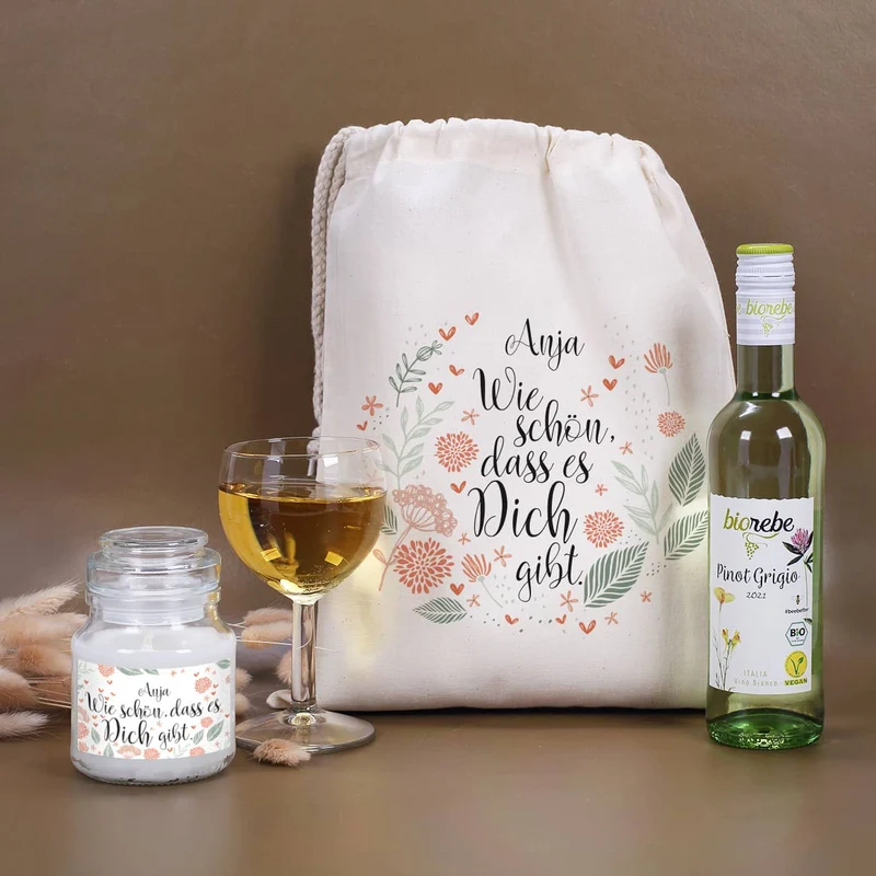 Wie schön, dass es Dich gibt. - Geschenkset mit Wein und Duftkerze