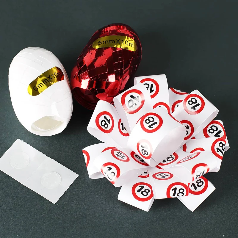 Verpackungs-Schleifen/Band-Set mit Verkehrszeichen in rot/weiß