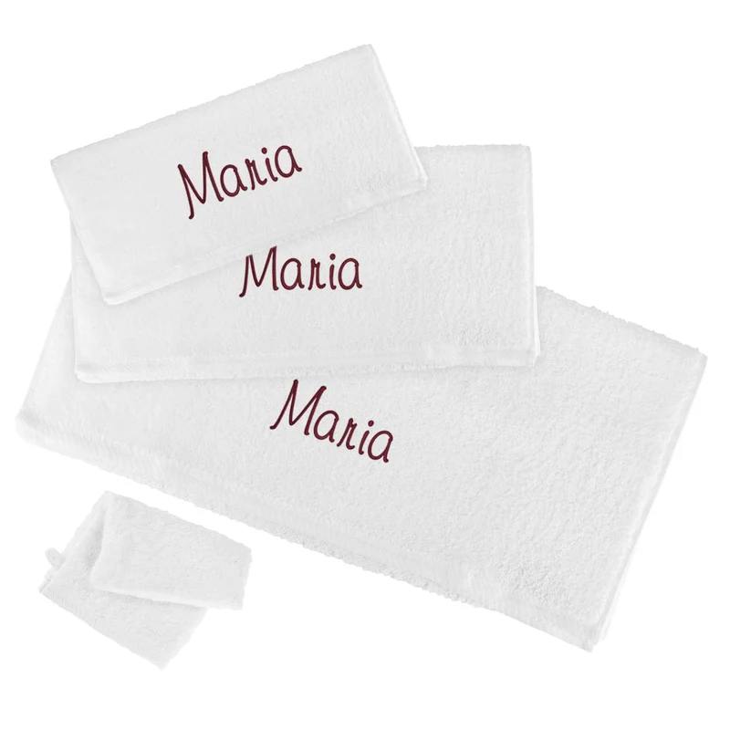 4-teiliges Handtuchset in Weiß mit Name bestickt