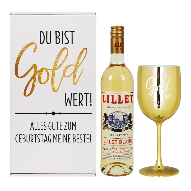 Du bist Gold wert! - Lillet Geschenkset mit Trinkkelch und Präsentbox