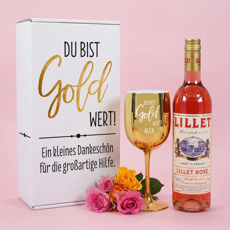 Du bist Gold wert! - Lillet Geschenkset mit Trinkkelch und Präsentbox
