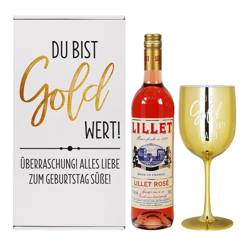 Du bist Gold wert! - Lillet Geschenkset mit Trinkkelch und Präsentbox