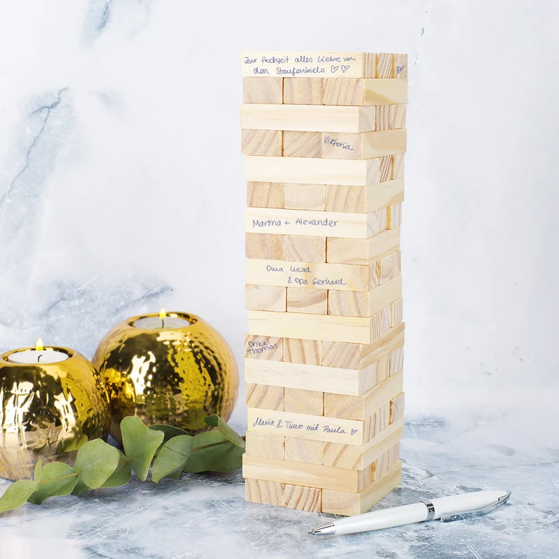 Wackelturm als Gästebuch zur Hochzeit mit persönlicher Holzbox