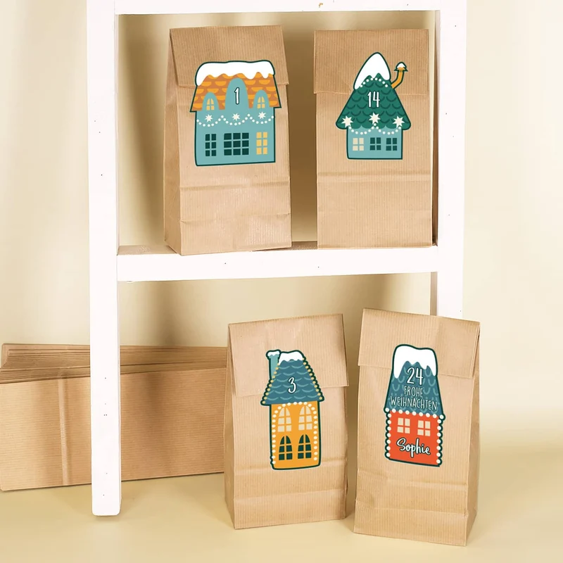 DIY Adventskalender Weihnachtsstadt - 24 Papiertüten und Aufkleber