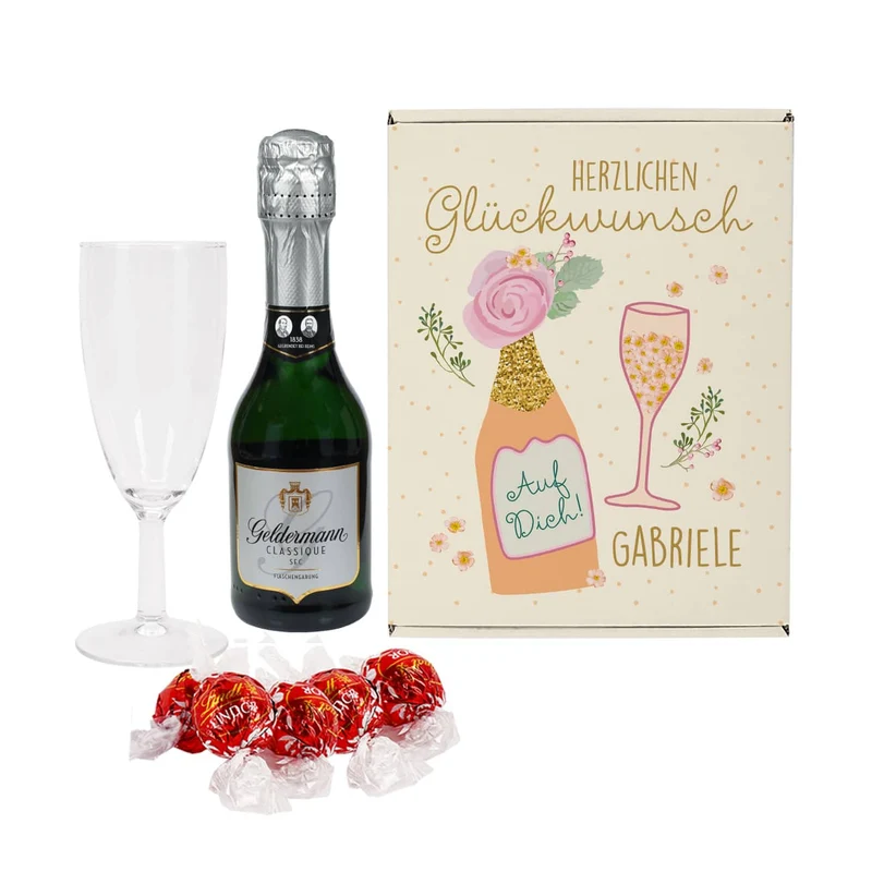 Herzlichen Glückwunsch - Geschenkset mit Sekt und Lindor Kugeln in bedruckter Box
