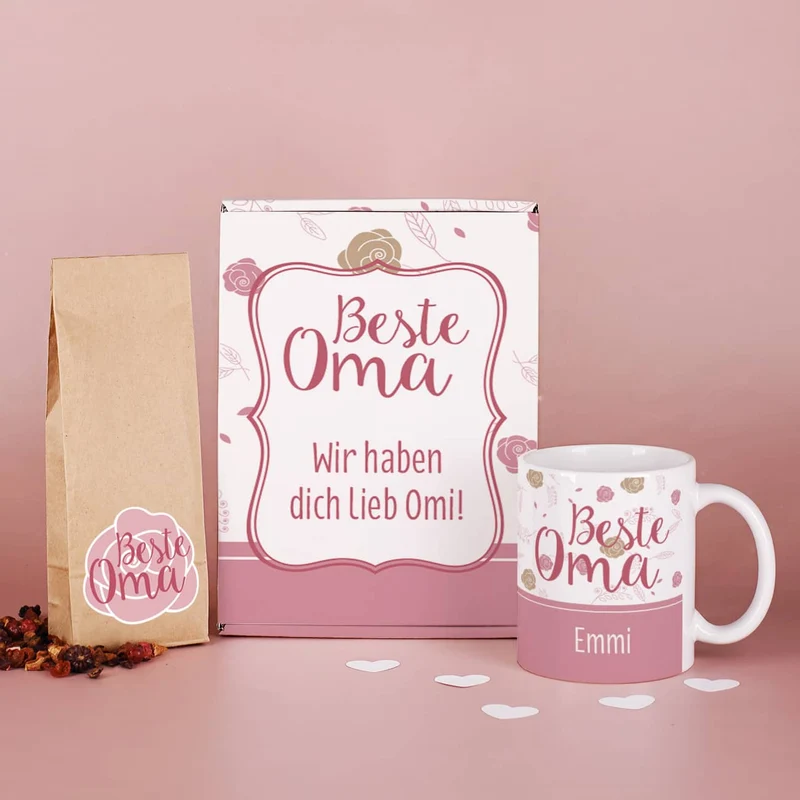 Beste Oma - Tasse und Tee in persönlicher Geschenkverpackung