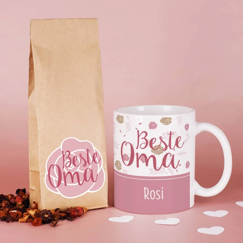 Beste Oma - Tasse und Tee in persönlicher Geschenkverpackung