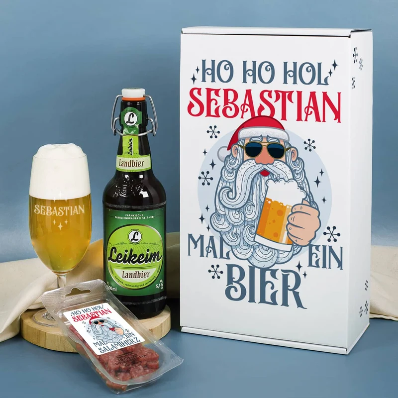 HO HO HOL mir mal ein Bier - Geschenkset zu Weihnachten mit coolem Santa