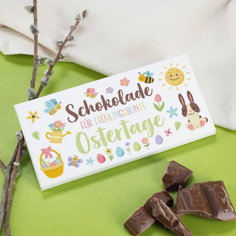 Oster Geschenkset - frühlingsbunte Ostertage - mit Tasse, Schokolade und Geschenkbeutel