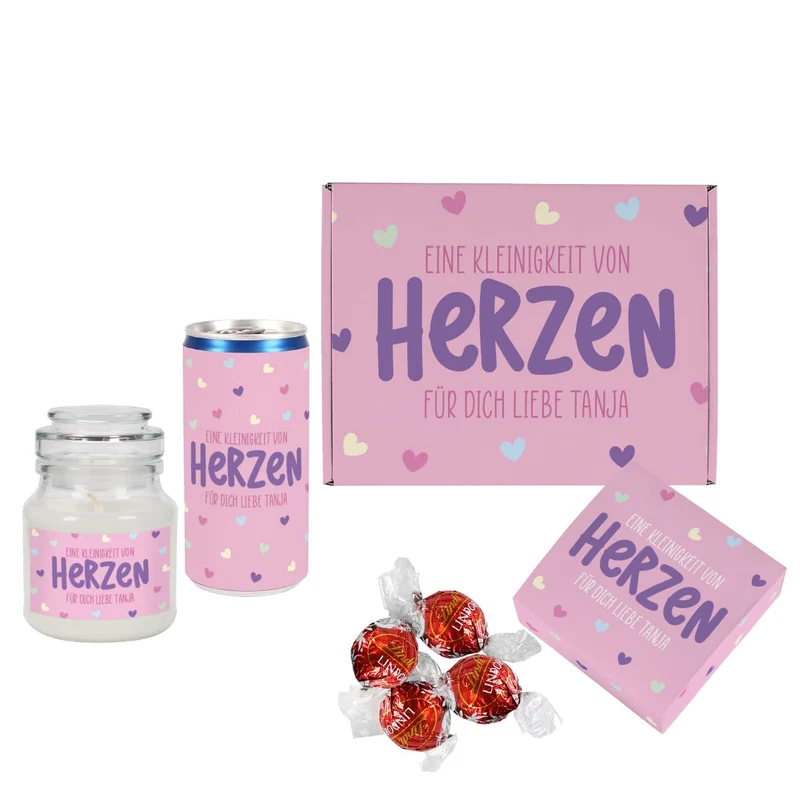 Eine Kleinigkeit von Herzen - Geschenkset mit Lindorkugeln, Duftkerze und Secco