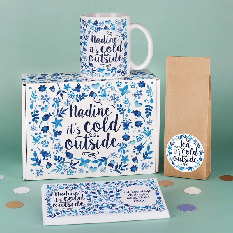 Tee Set - it’s cold outside - mit Schokolade, Tasse und Geschenkkarton