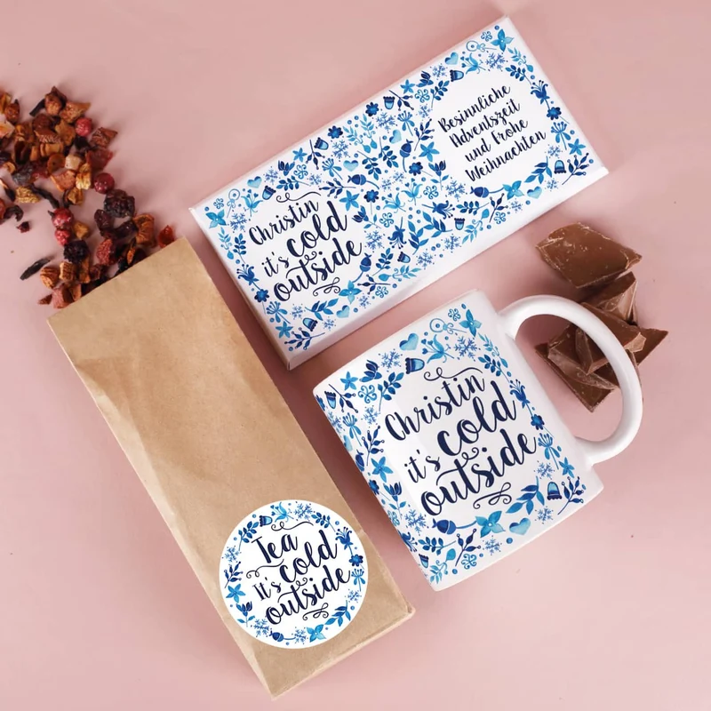 Tee Set - it’s cold outside - mit Schokolade, Tasse und Geschenkkarton