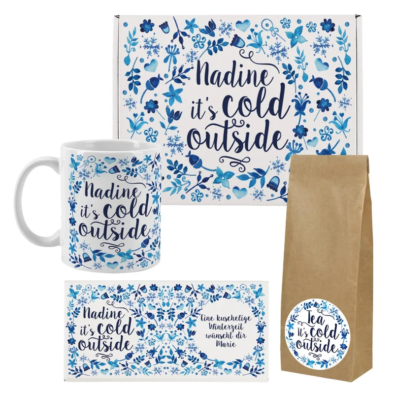 Tee Set - it’s cold outside - mit Schokolade, Tasse und Geschenkkarton