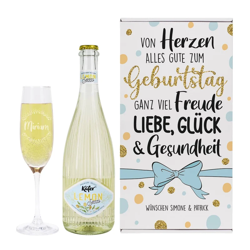 Von Herzen alles Gute - Geschenkset zum Geburtstag mit Sektglas und Secco
