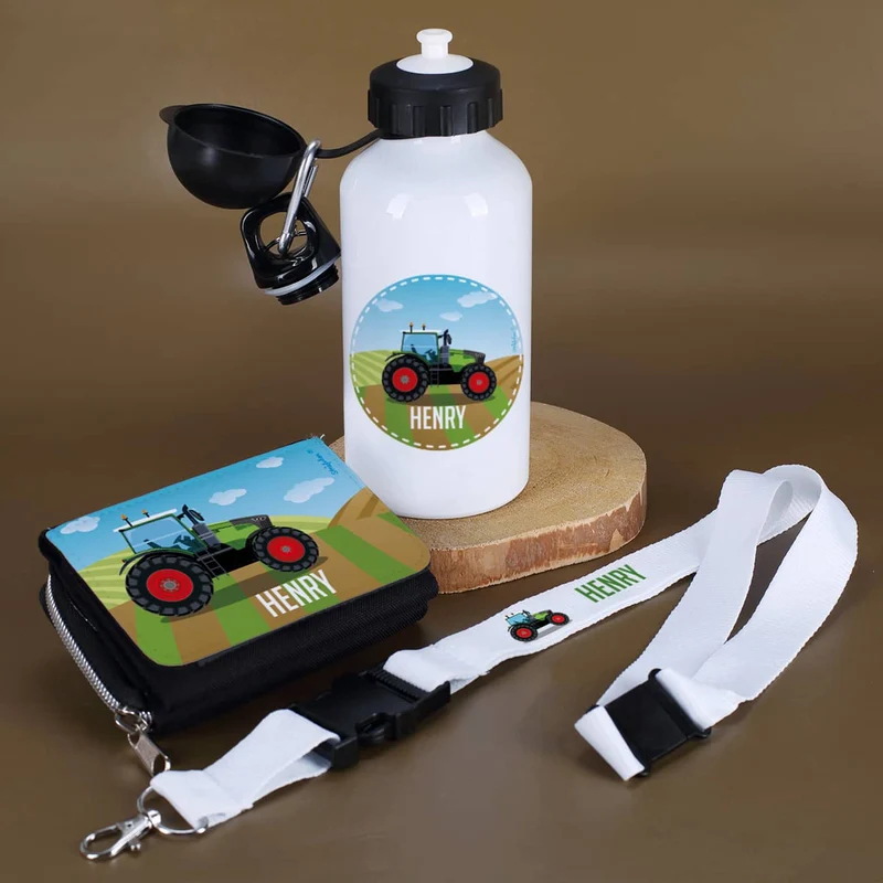 Geschenkset zur Einschulung mit Traktor und Name bedruckt