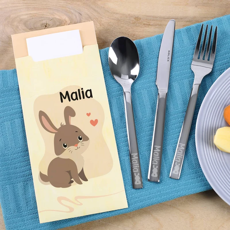 Kinderbesteck mit Hasenmotiv und Bestecktüte