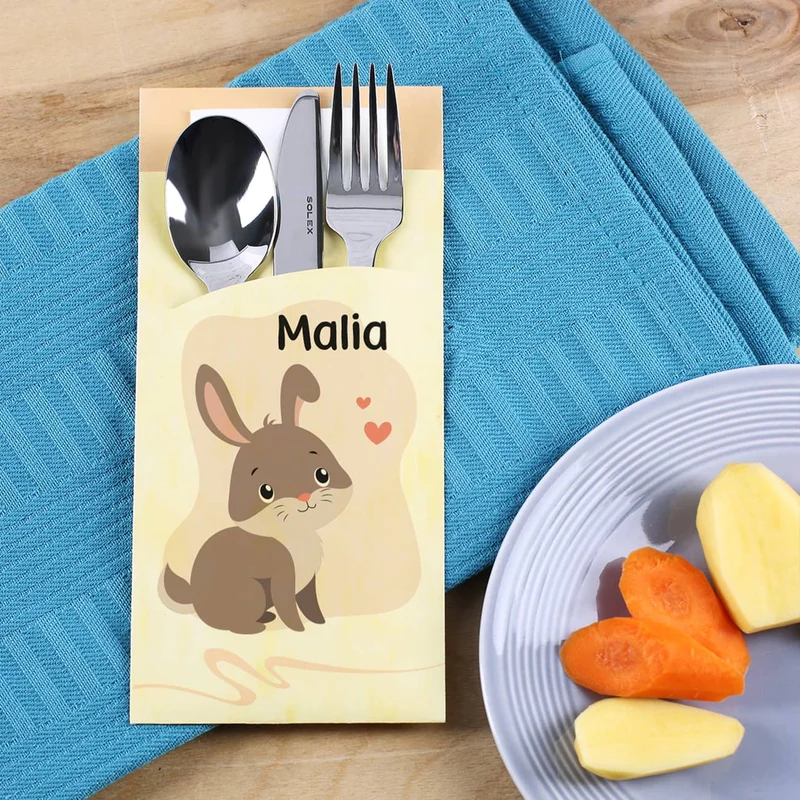 Kinderbesteck mit Hasenmotiv und Bestecktüte