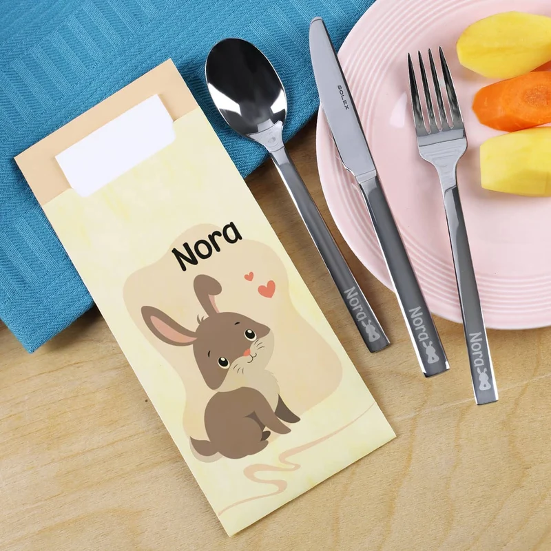 Kinderbesteck mit Hasenmotiv und Bestecktüte