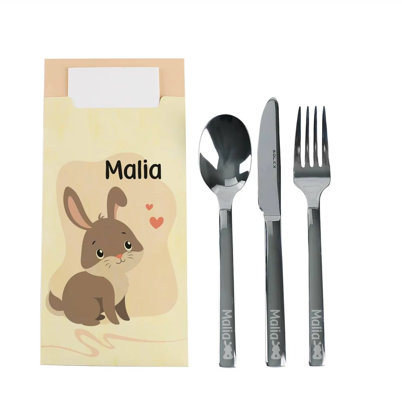 Kinderbesteck mit Hasenmotiv und Bestecktüte