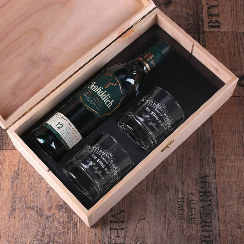 Glenfiddich Single Malt Whisky Geschenkset mit Whiskyglas und Holzkiste