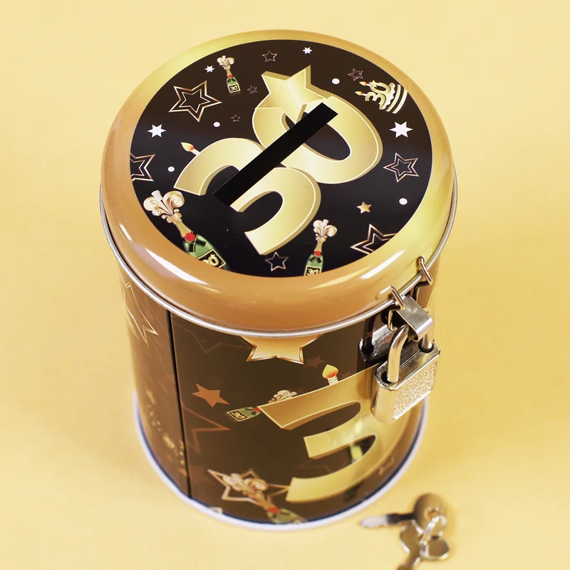 Metall-Spardose zum Geburtstag - schwarz/gold - verschiedene Zahlen